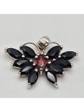 925 Sterling Silver Butterfly Pendant Sapphire Garnet